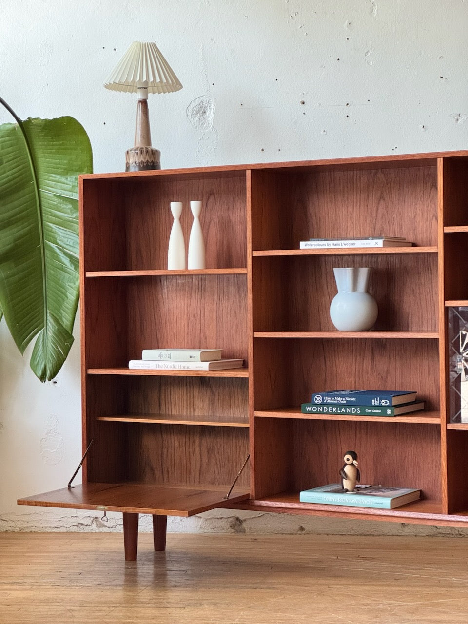 Danish Modern Bookshelf in Teak & Glass