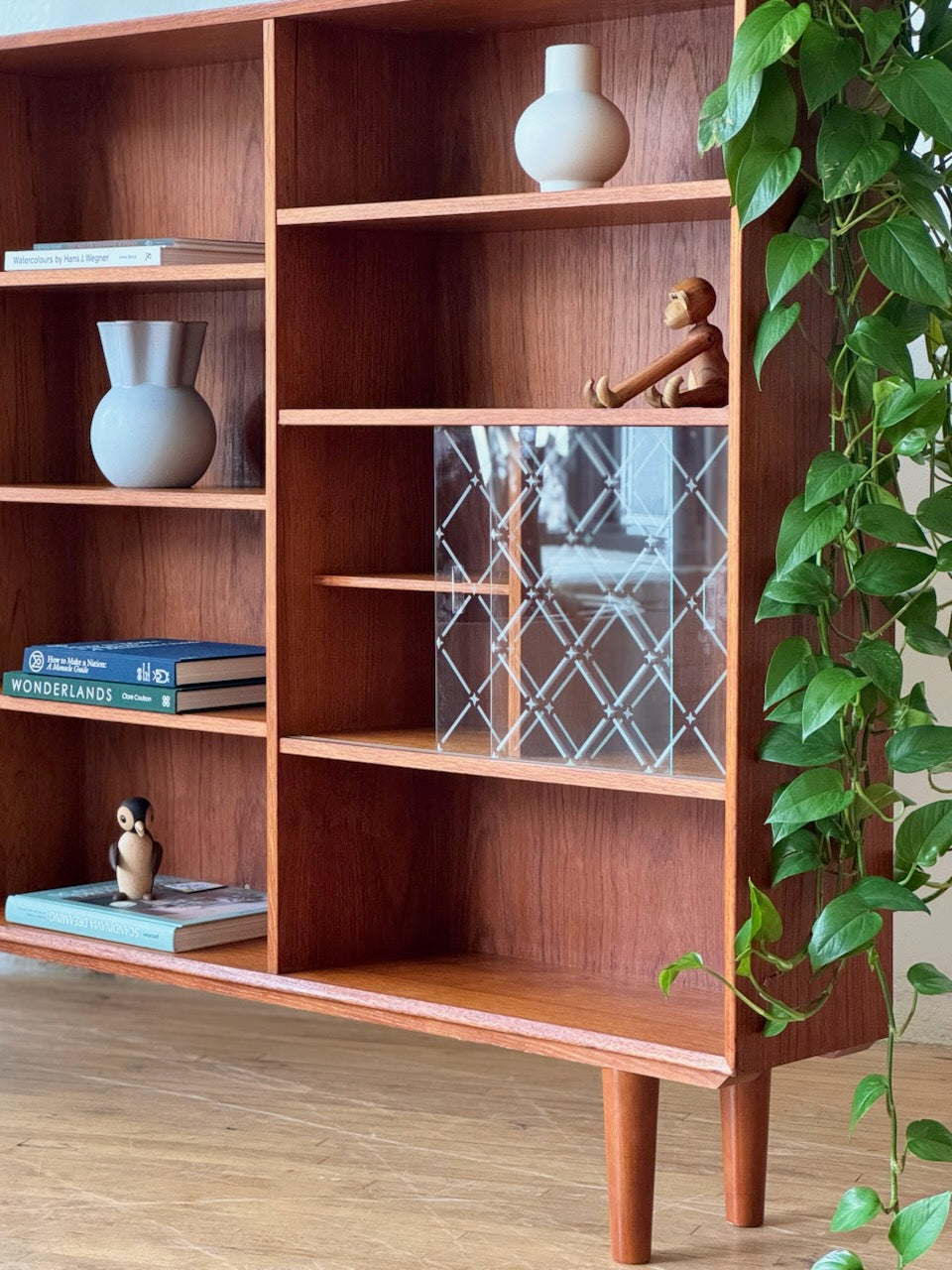 Danish Modern Bookshelf in Teak & Glass