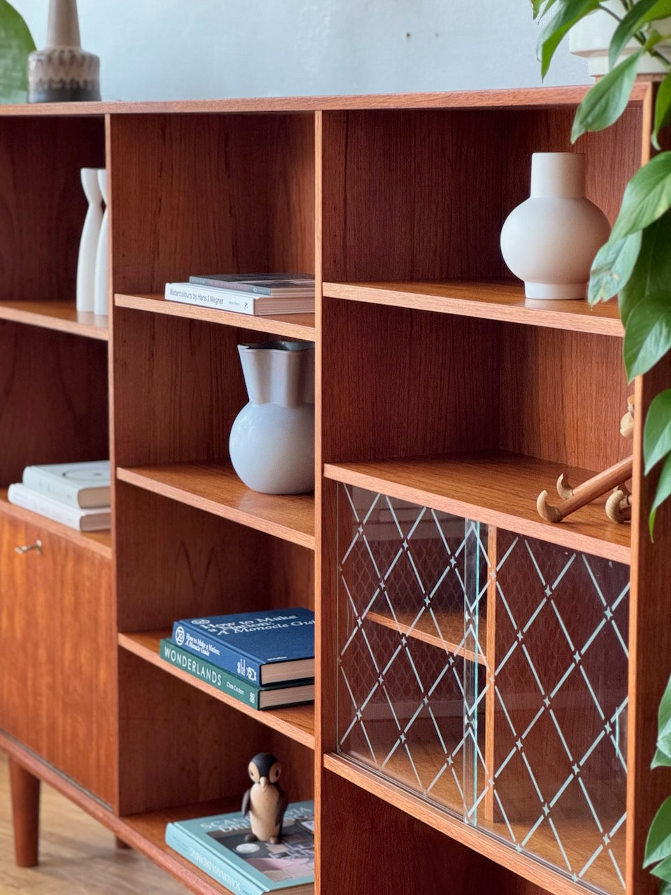 Danish Modern Bookshelf in Teak & Glass