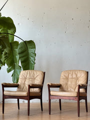 Danish Beech & Leather Lounge Chair #3030
