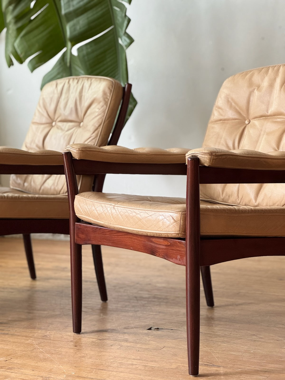 Danish Beech & Leather Lounge Chair #3030
