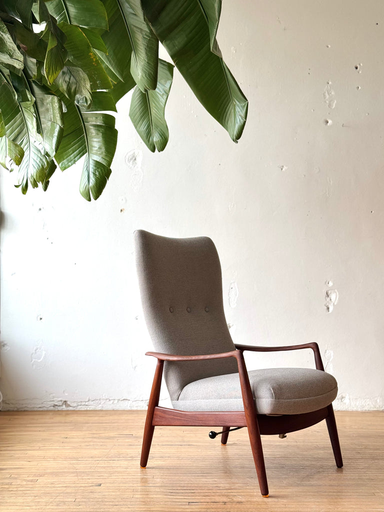 Danish Reclining Lounge And Ottoman In Teak Designed By Madsen And Schubell  #718