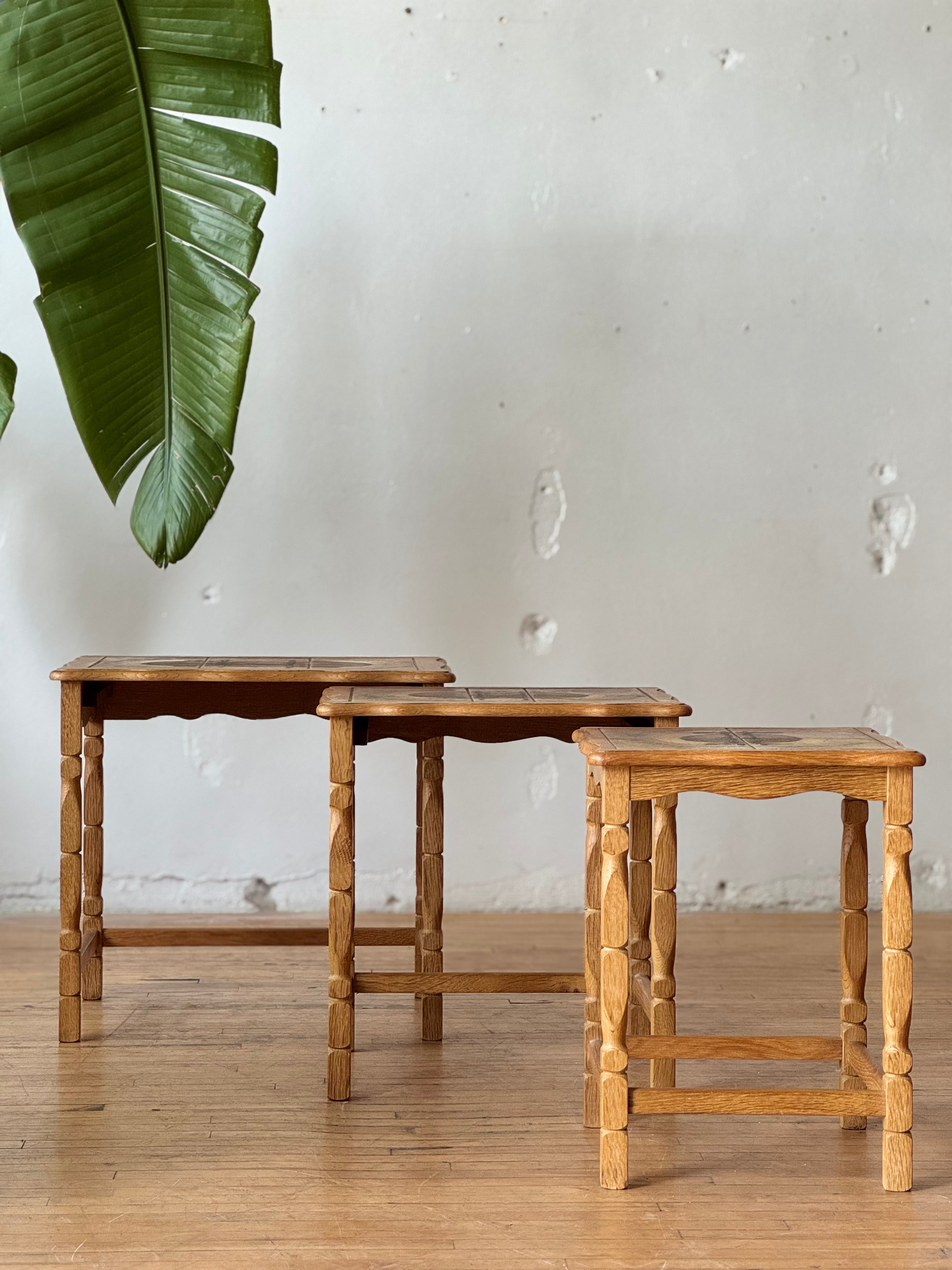 Oak & Tile Nesting Tables #3433