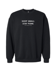 "Shop Small Stay Punk" Embroidered Crewneck Sweatshirt: Black