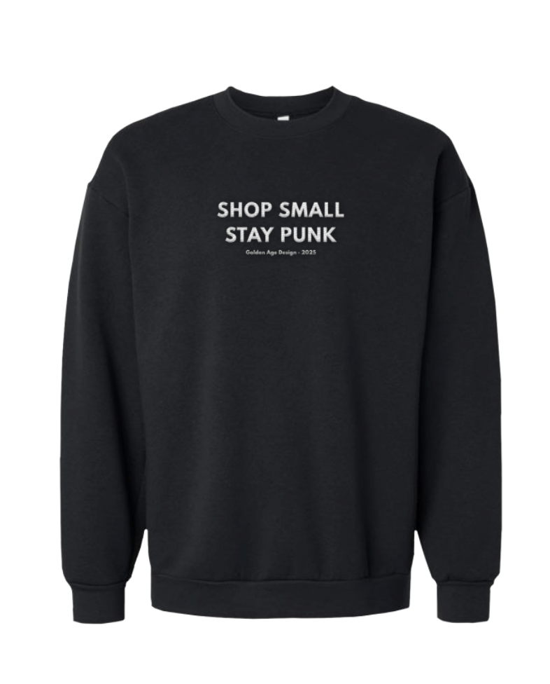 "Shop Small Stay Punk" Embroidered Crewneck Sweatshirt: Black