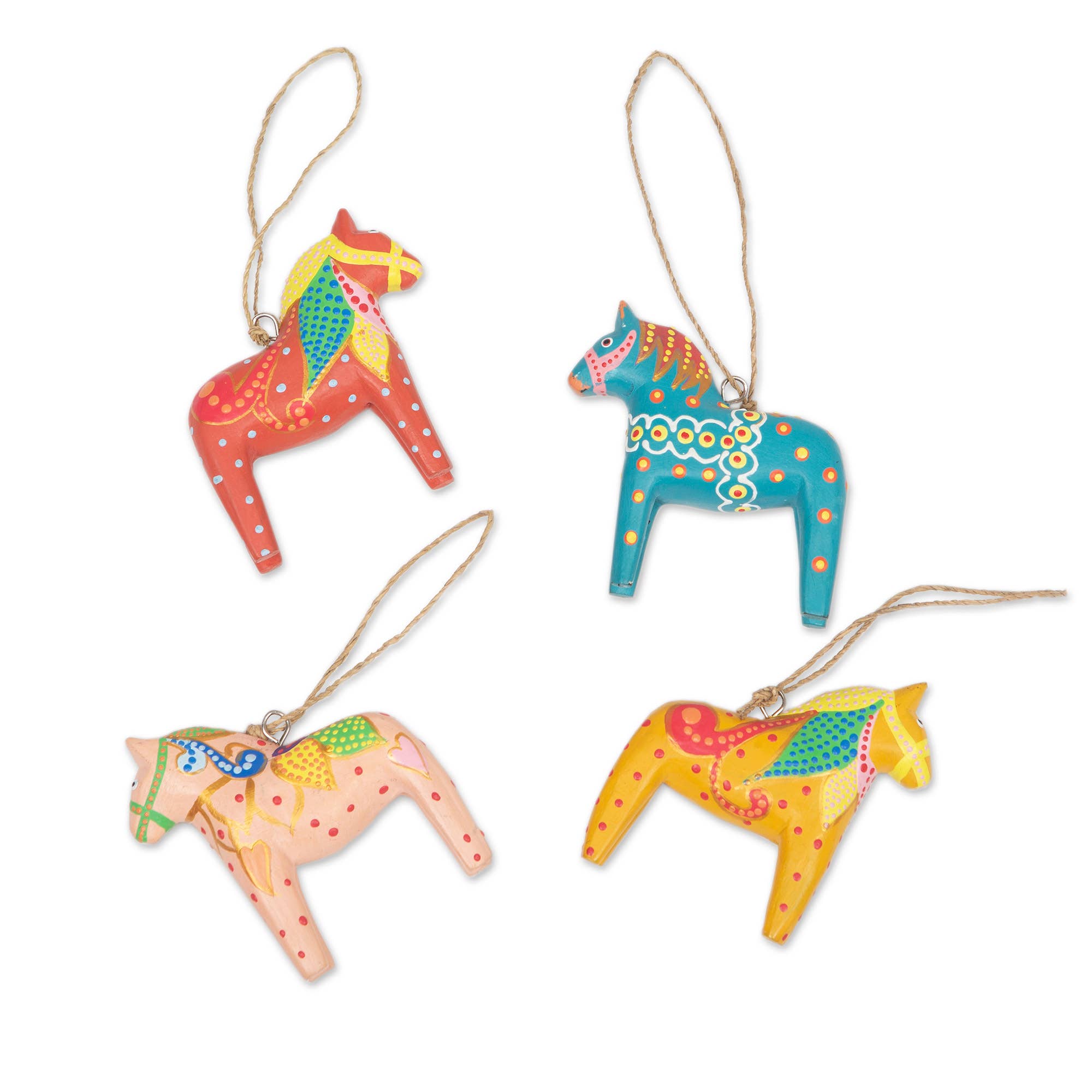 Handmade Dala Horse Wood Ornaments: Bright