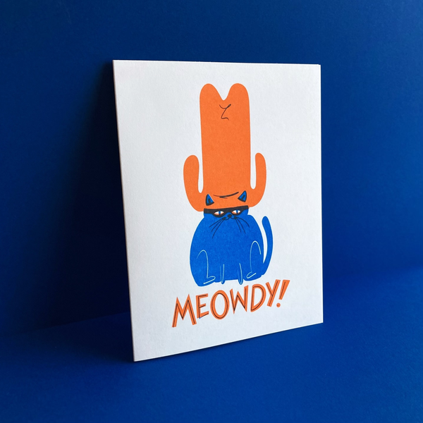 Meowdy Cat  Risograph Greeting Card