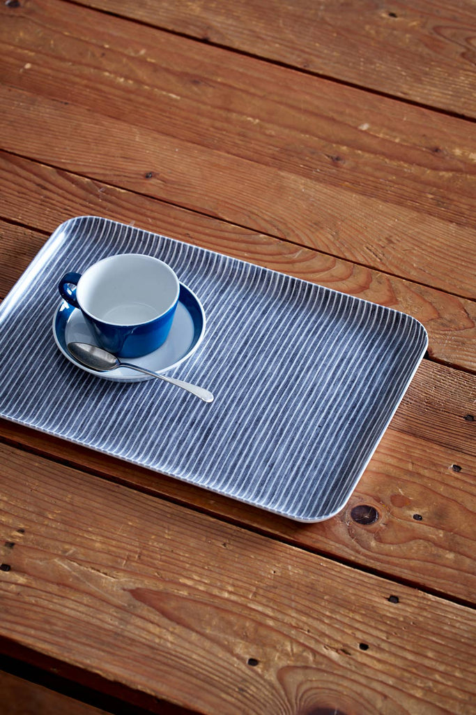 Linen Coated Tray (M) Grey White Stripe