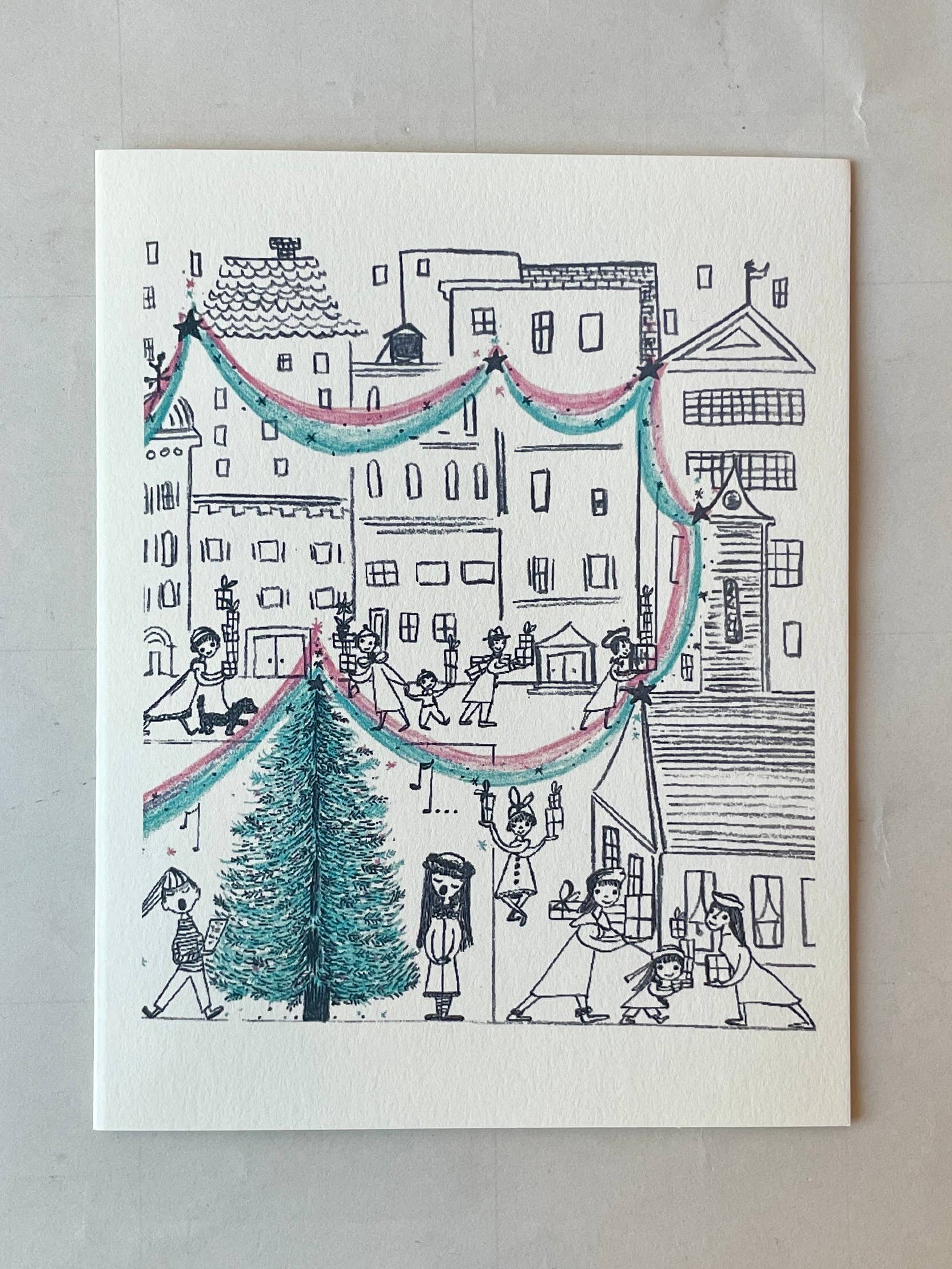 Festive Town Square Holiday Card