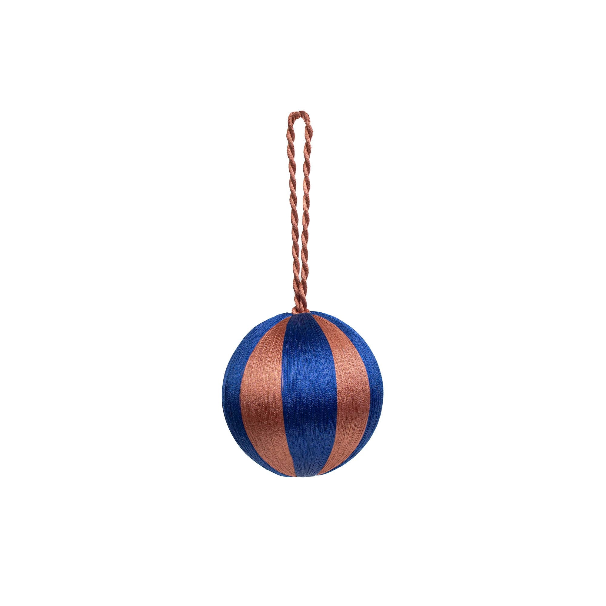Stripe Bauble Ornament 3" : INDIGO BLUE/TERRACOTTA