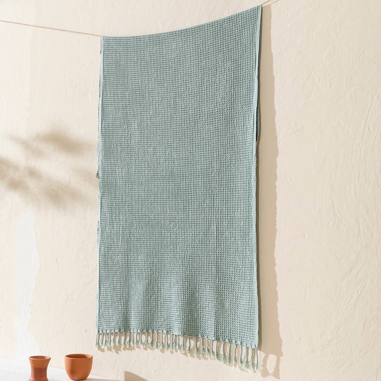 Turkish Stonewashed Waffle Beach Towel - Sage