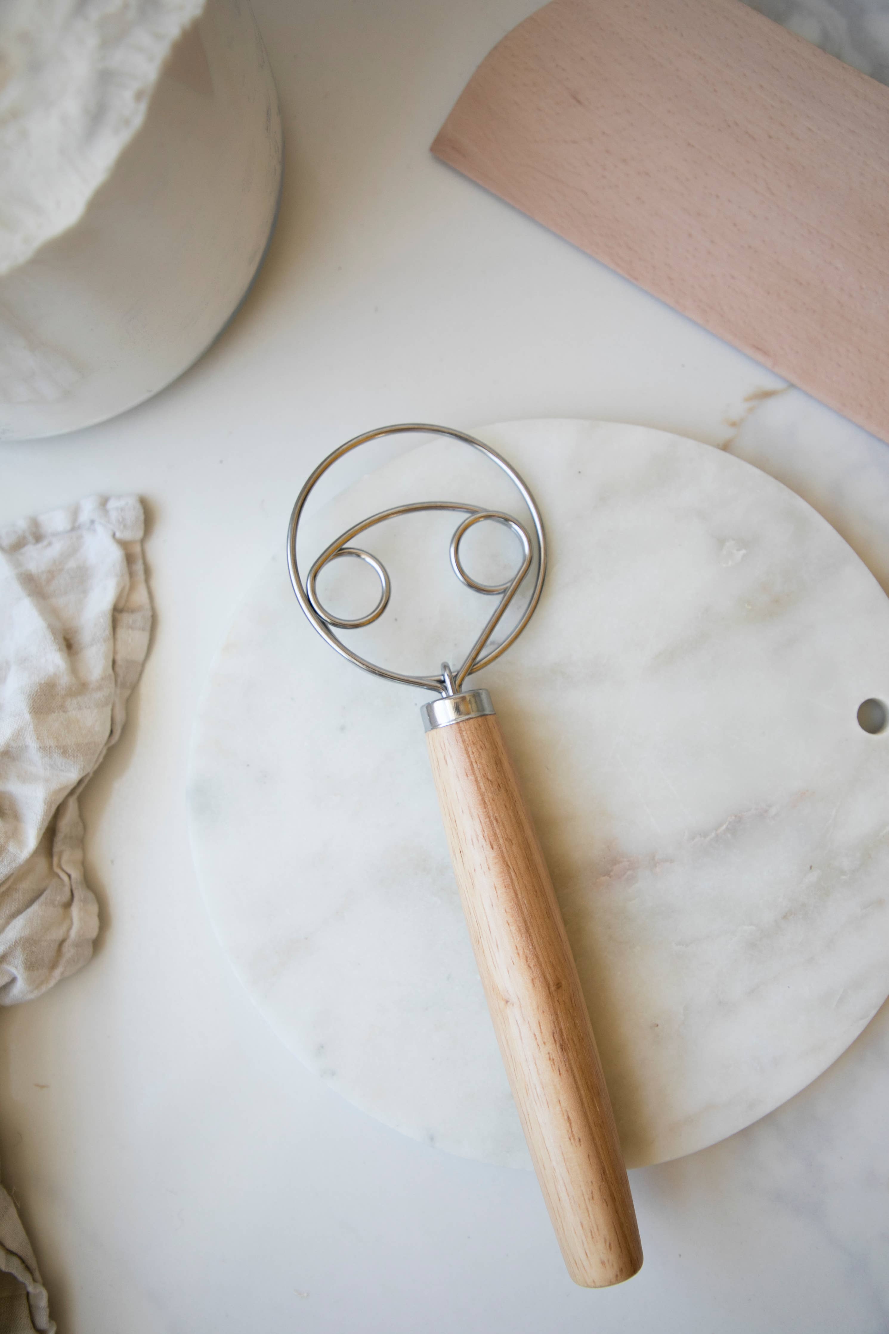 Dough Whisk Wooden Handle