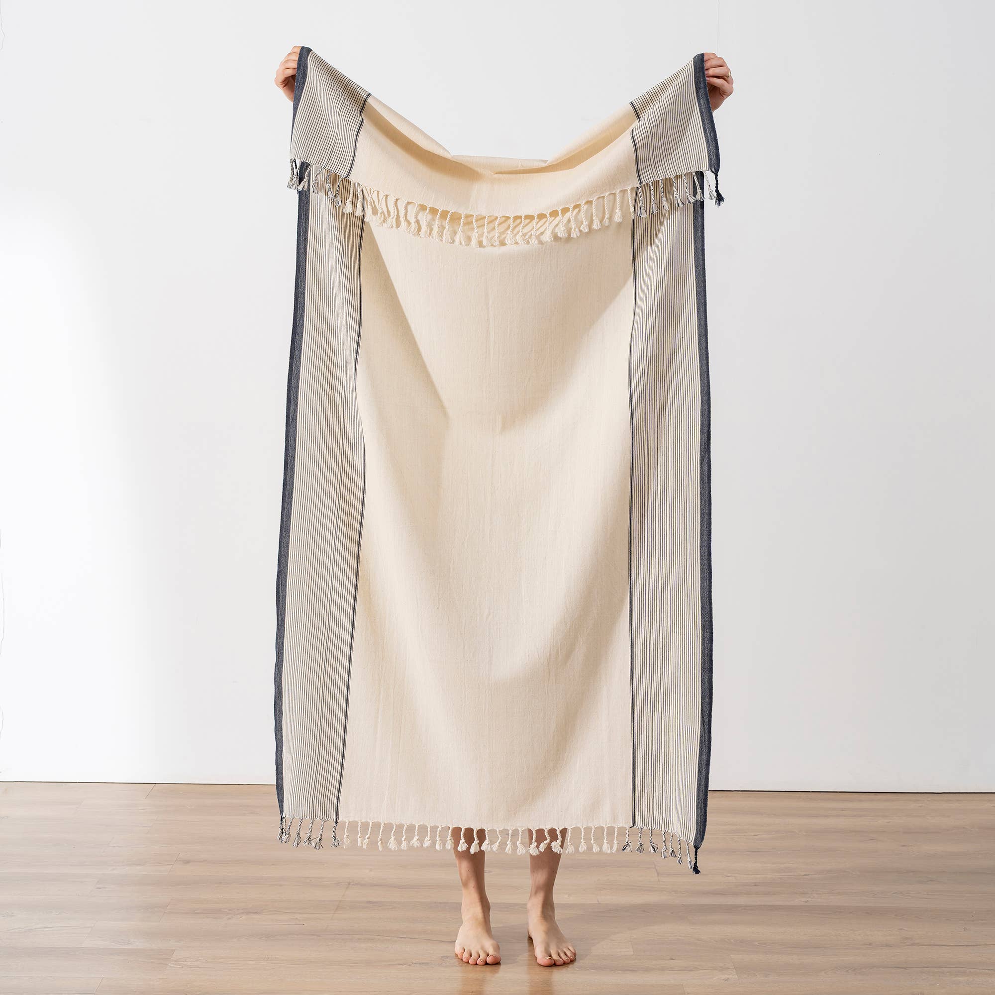 Turkish Bath/Beach/Sauna Mid Weight Towel - Grey Striped
