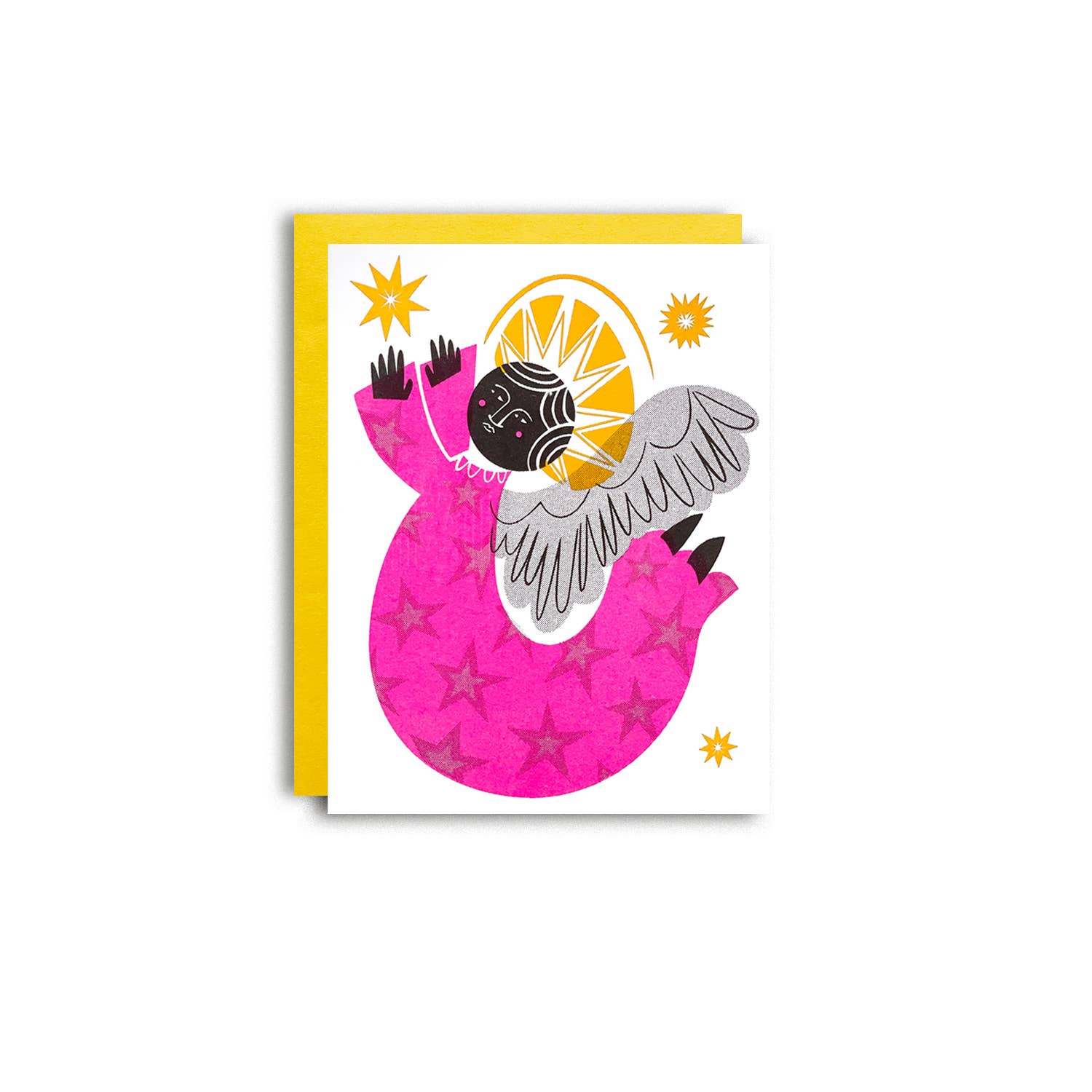 Neon Angel Risograph Holiday Card 