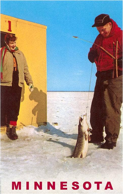 Minnesota Ice Fishing Postcard