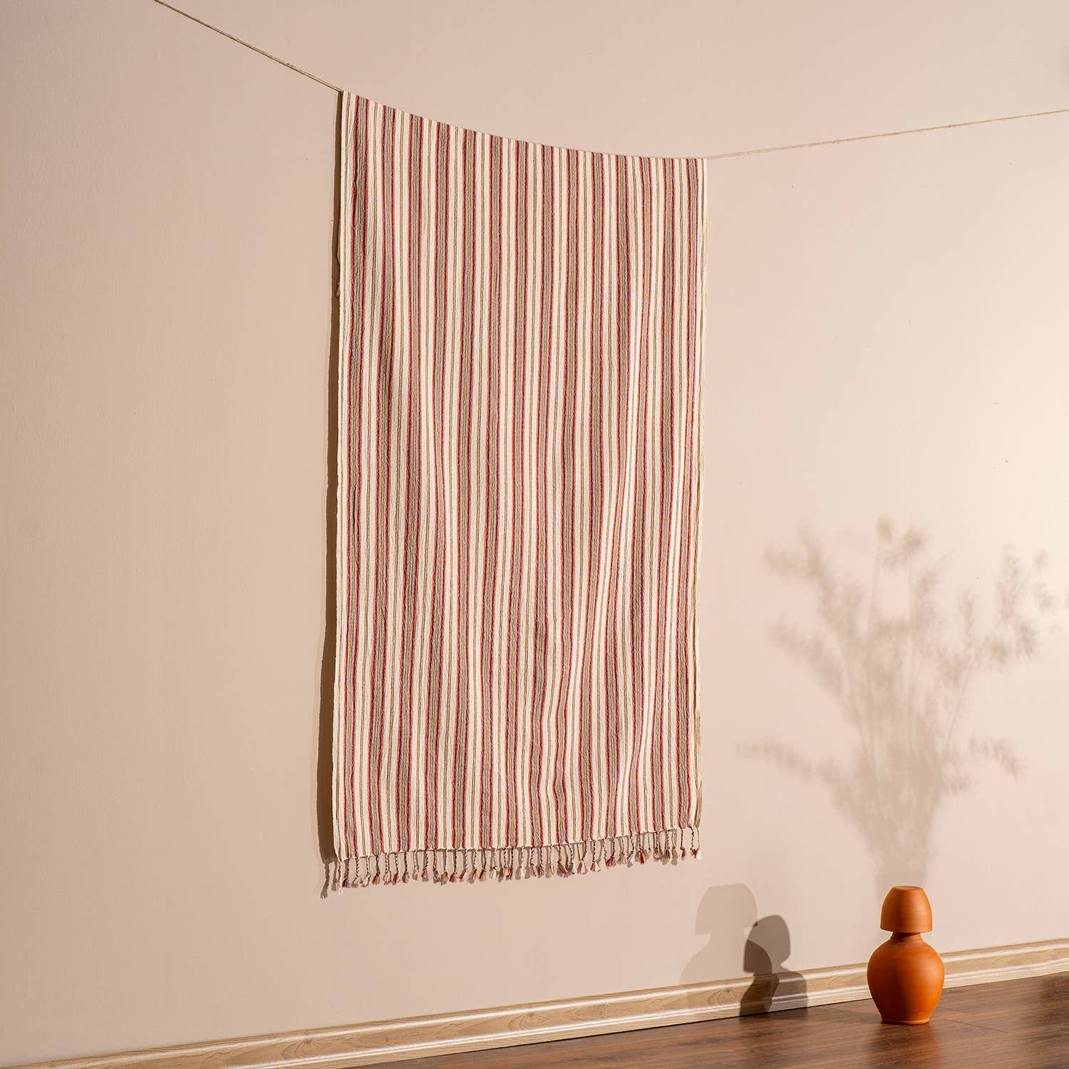 Turkish Stonewashed Waffle Beach Towel - Striped (Blue, Red, Yellow)