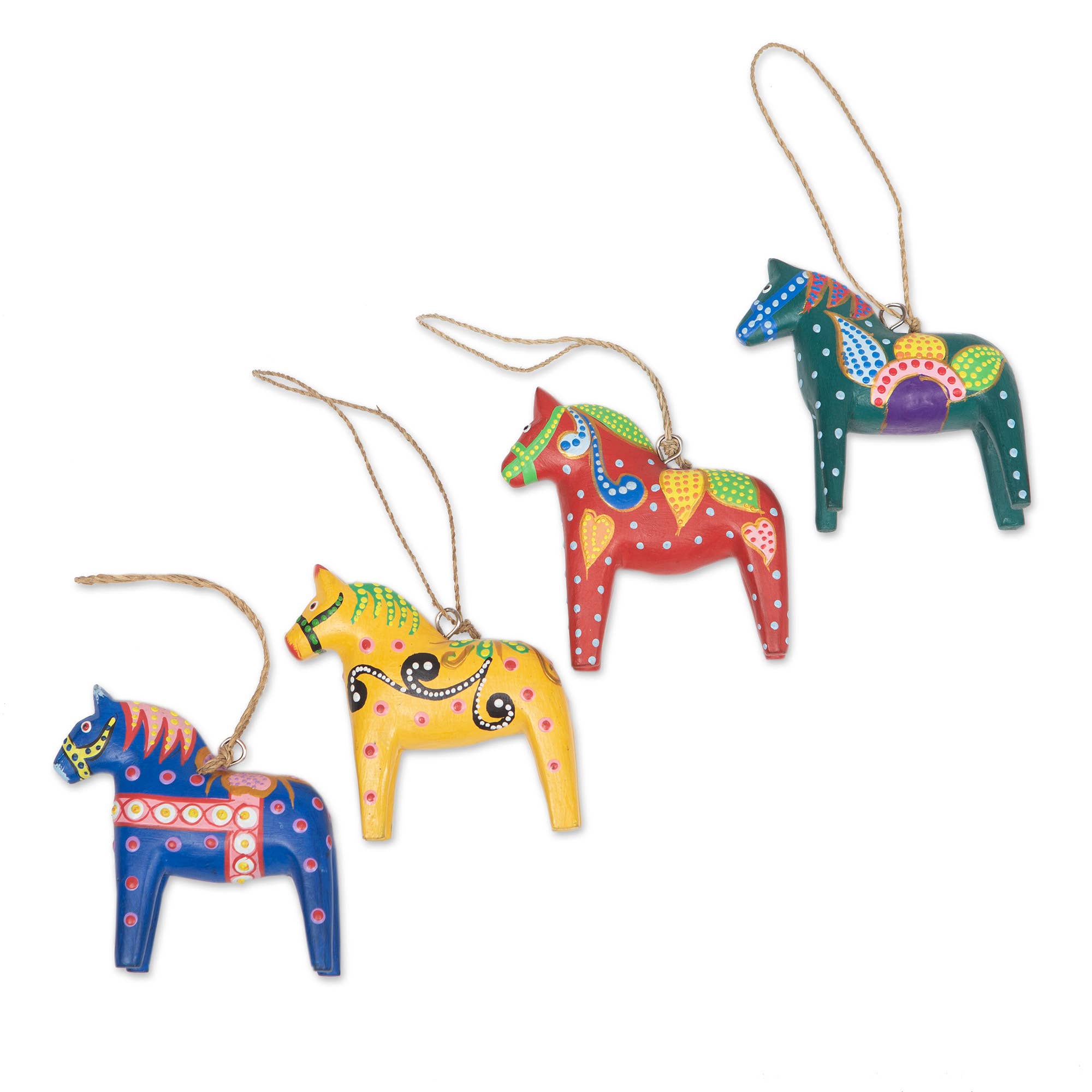 Handmade Dala Horse Wood Ornaments: Bright