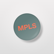 MPLS 1" Circle Pin: Teal and Orange