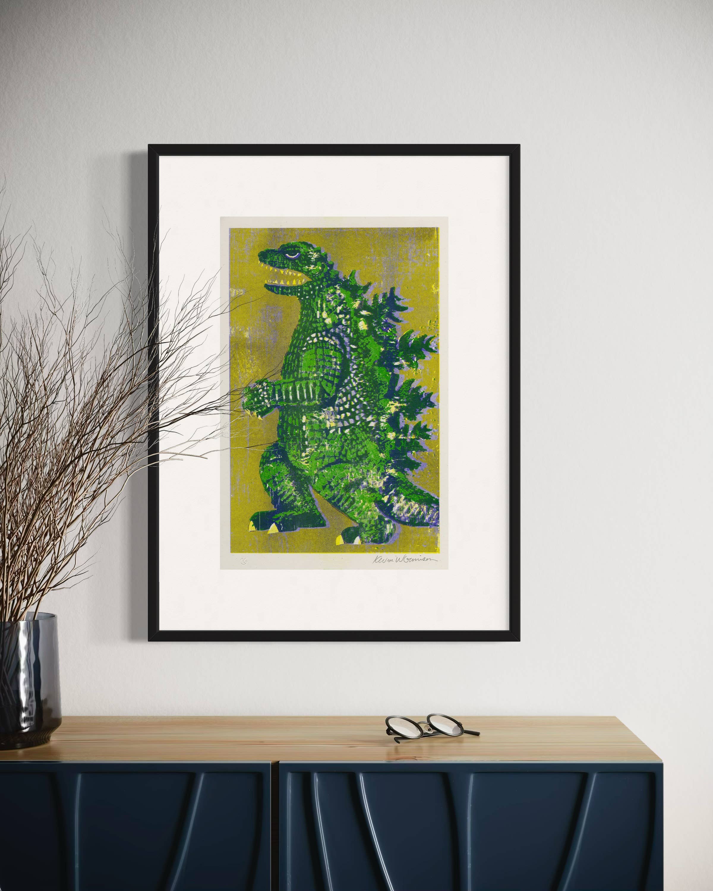 Godzilla King of Monsters - Risograph Print - Green/Lavender