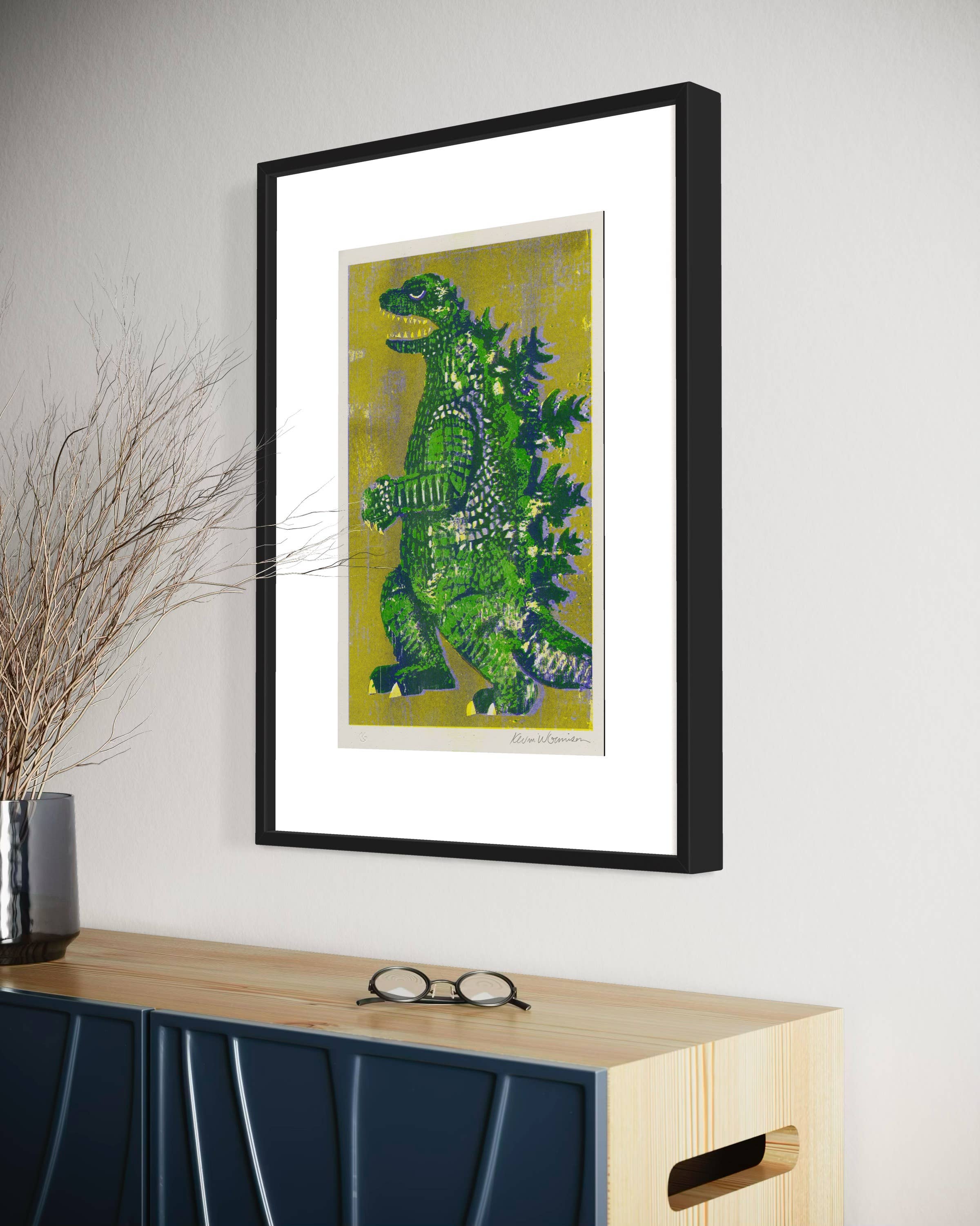 Godzilla King of Monsters - Risograph Print - Green/Lavender