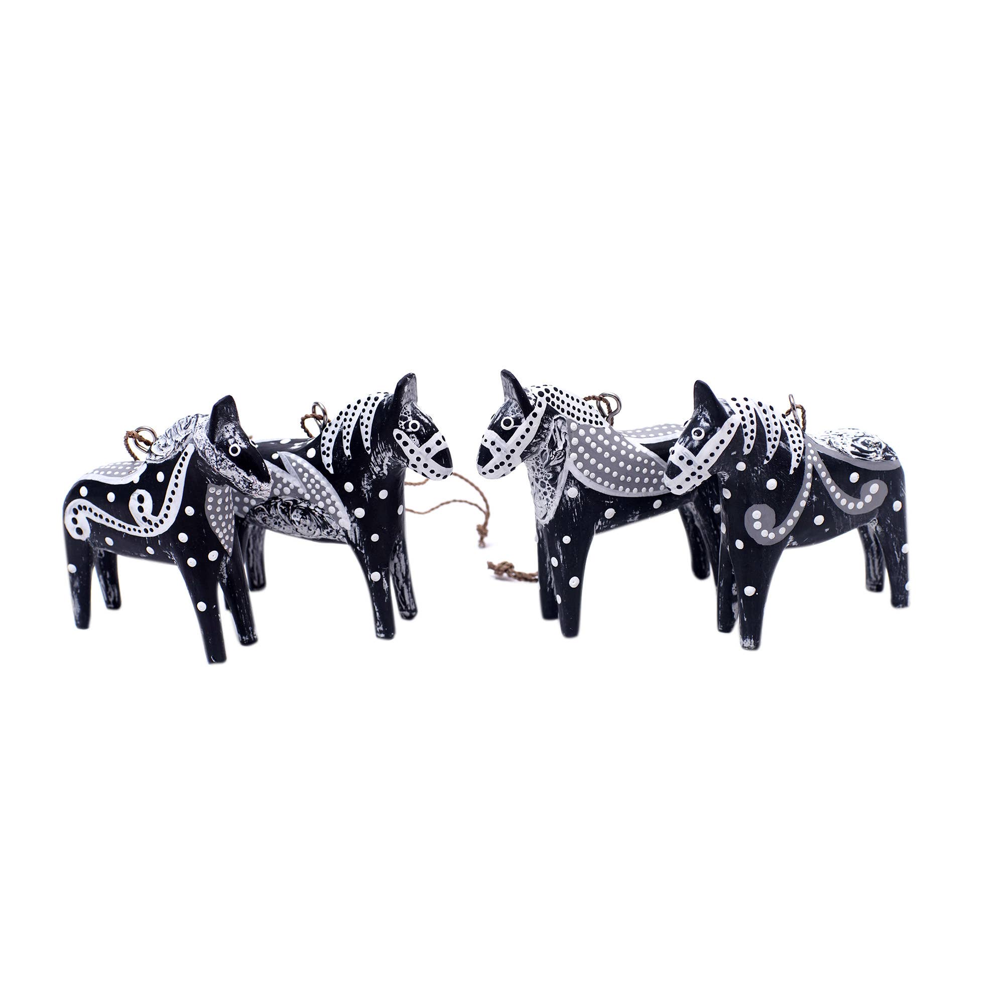 Handmade Dala Horse Wood Ornament: Black & White