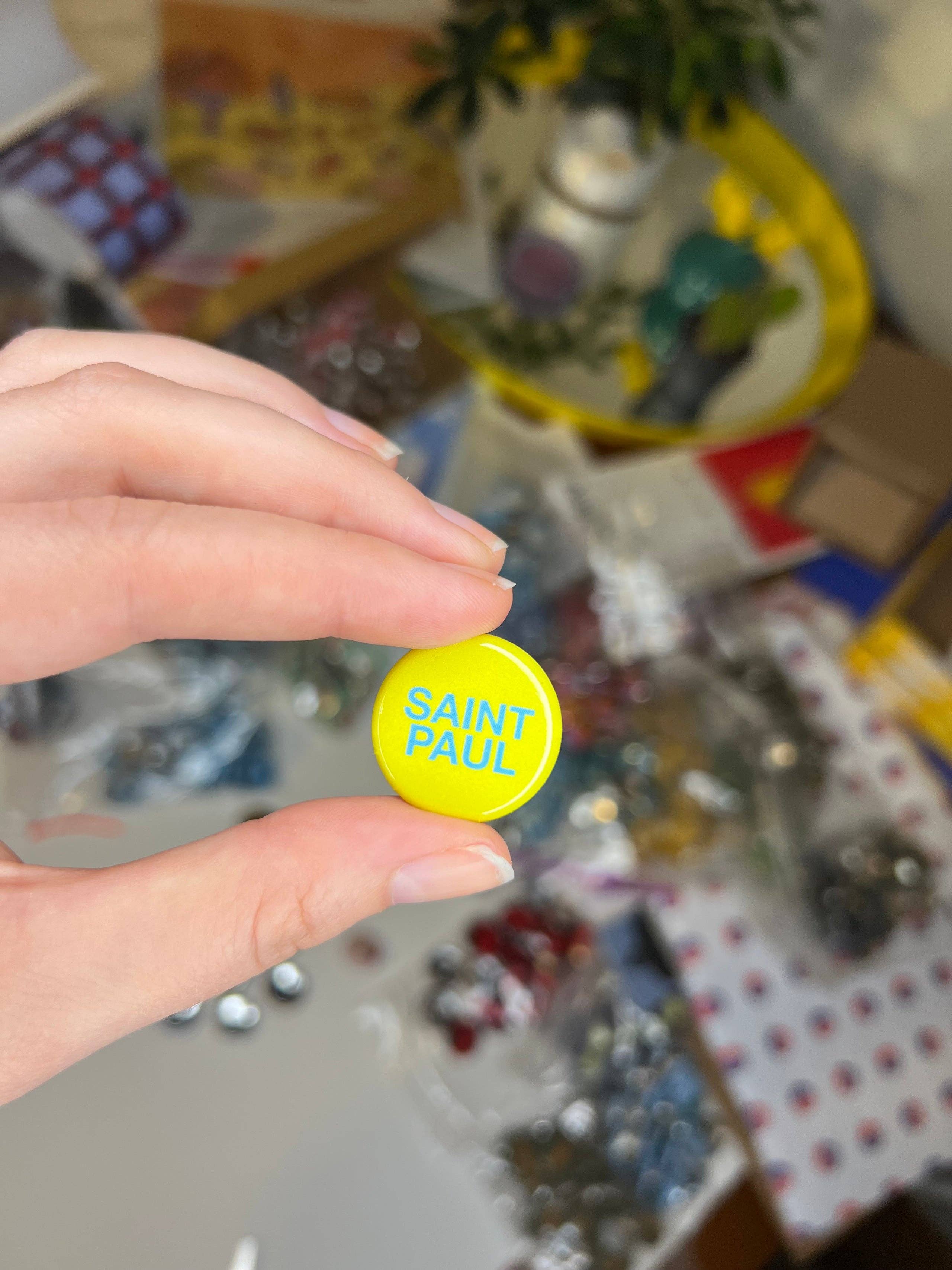 SAINT PAUL 1" Circle Pin: Yellow and Teal