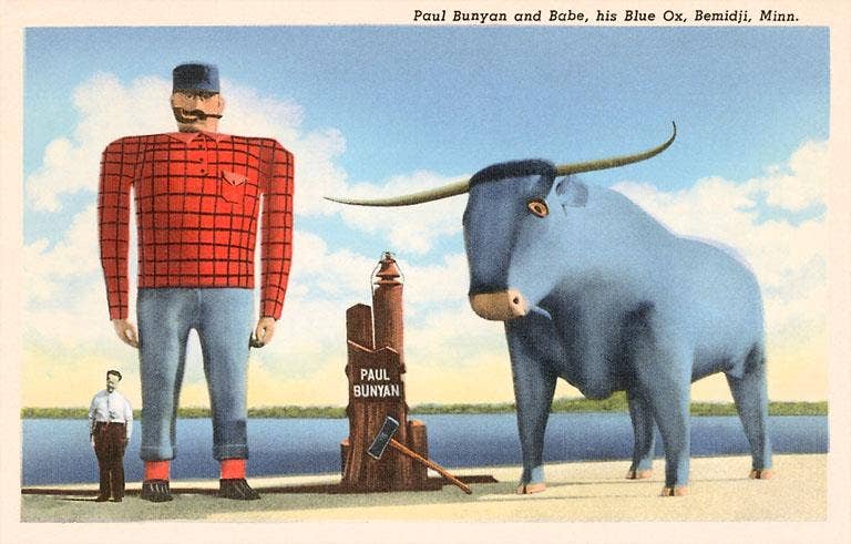 Paul Bunyan and Babe, Bemidji Postcard