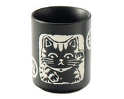 Maneki Neko Lucky Cat Yunomi Style Tea Cup: Black & White