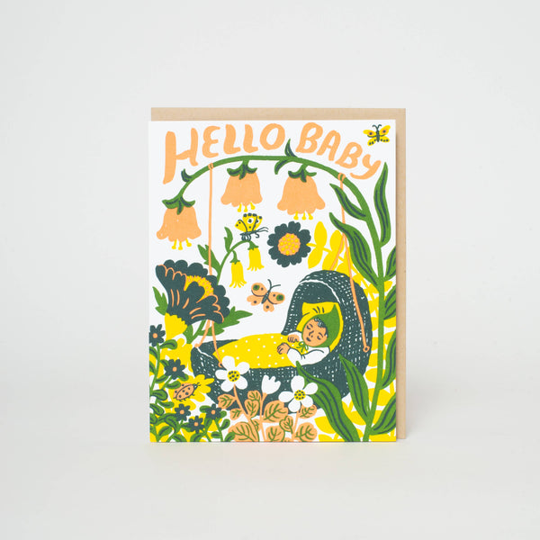 Hello Baby Bassinet (Yellow) Greeting Card