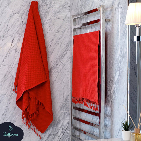 Turkish Stone Washed 100% Cotton Waffle Bath Towel : Red