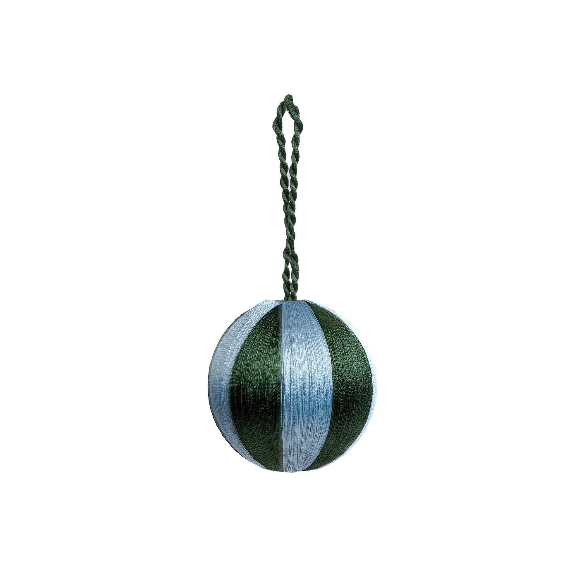 Stripe Bauble Ornament 3": DARK GREEN / LIGHT BLUE