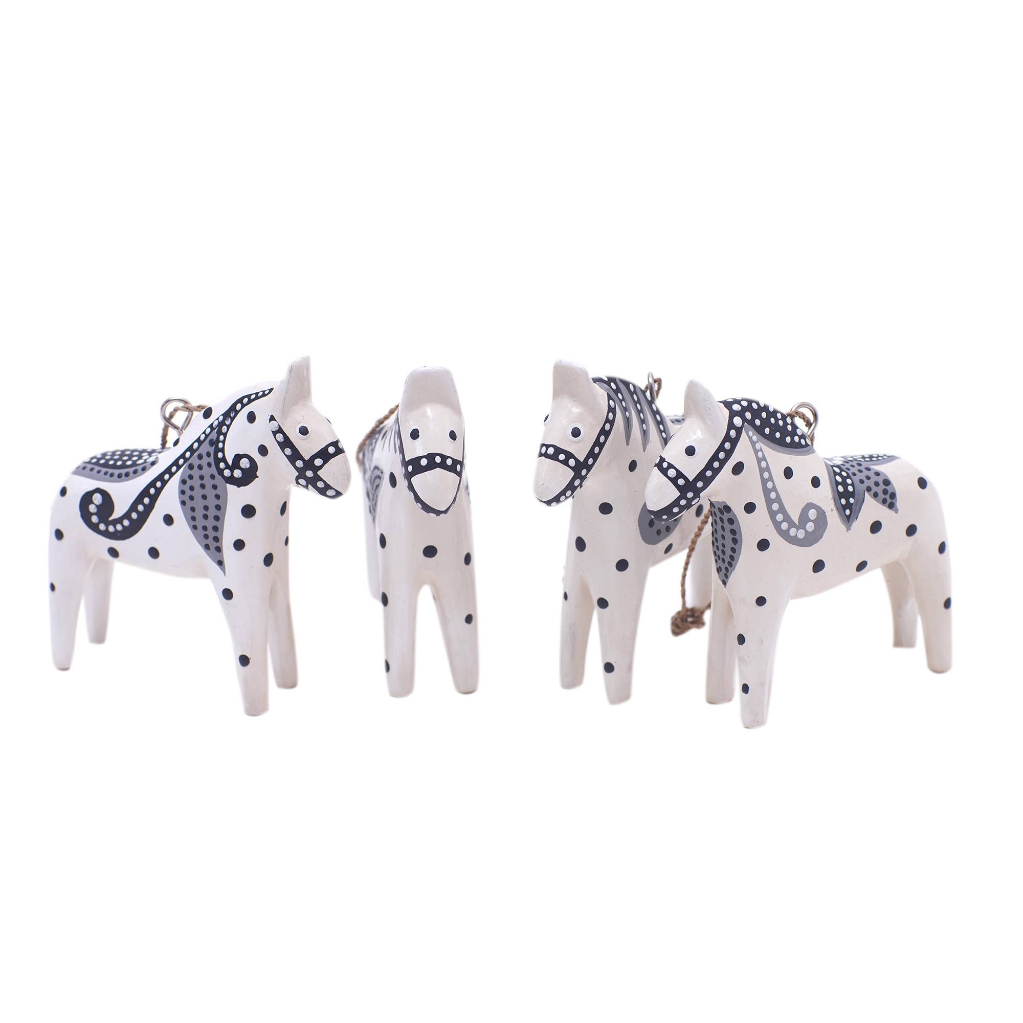Handmade Dala Horse Wood Ornament: White & Grey