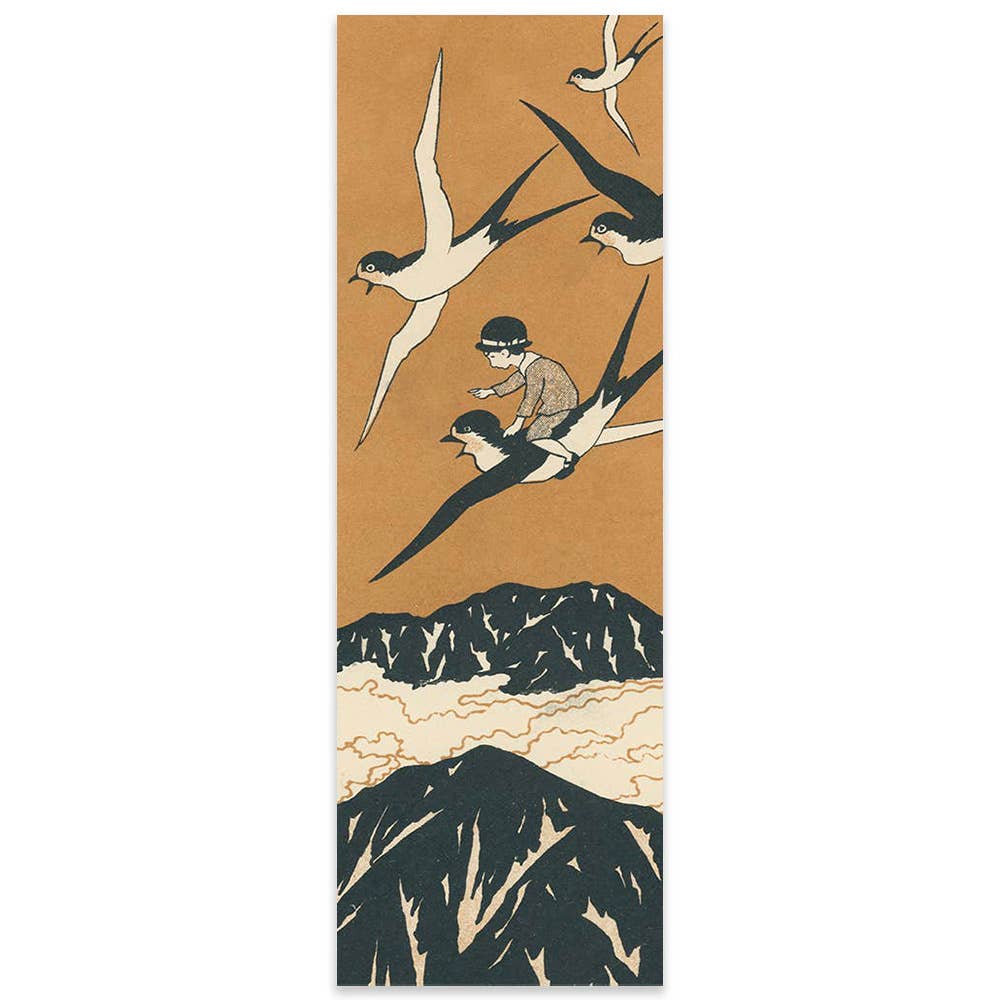 Bookmark - vintage illustration from Japan - flying birds
