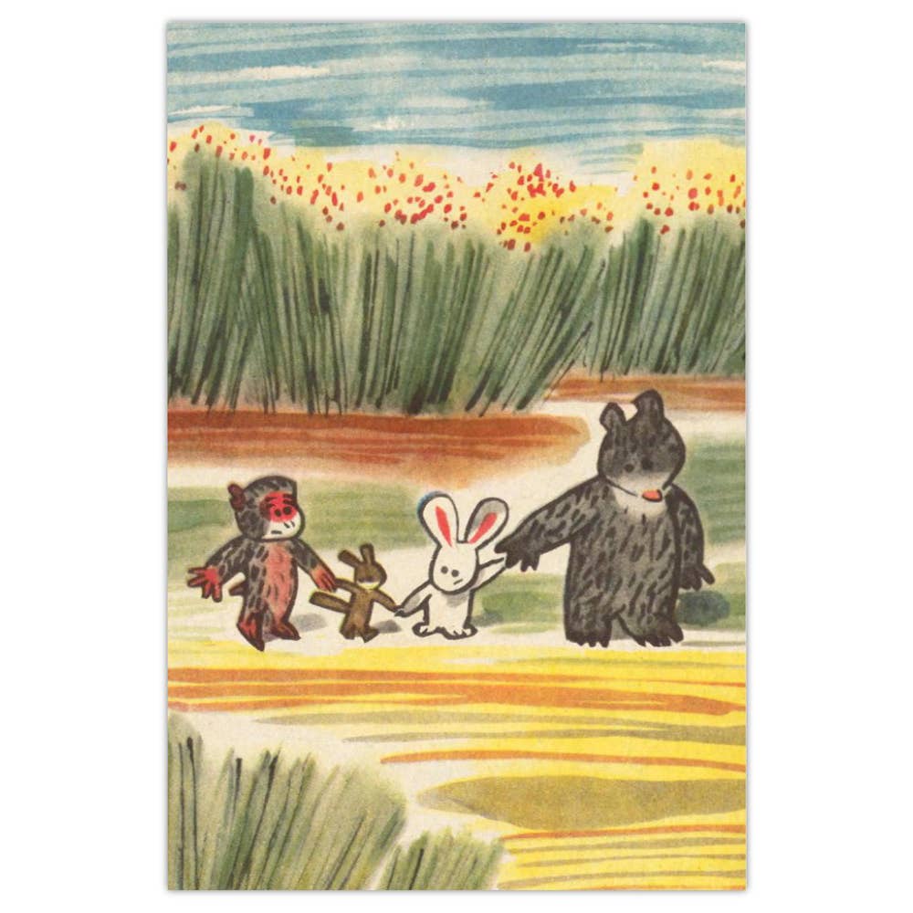 Postcard - Animal pals - vintage illustration from Japan