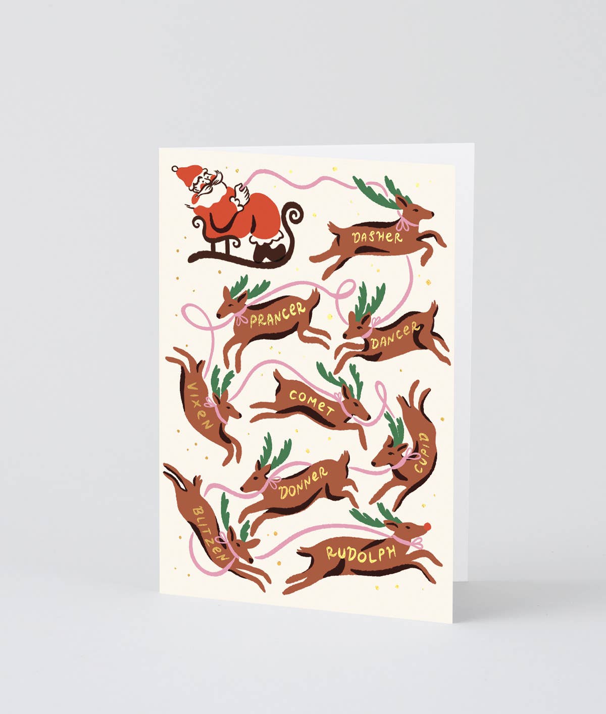 Santa And Reindeer Holiday Greeting Card