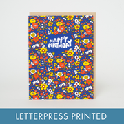 Happy Birthday Calico Floral Letterpress Greeting Card