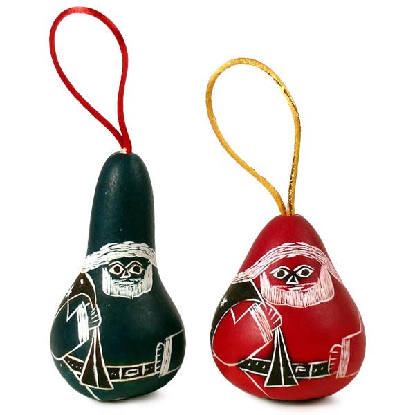 Gourd Santa Christmas Carved Ornament assorted Colors 3"