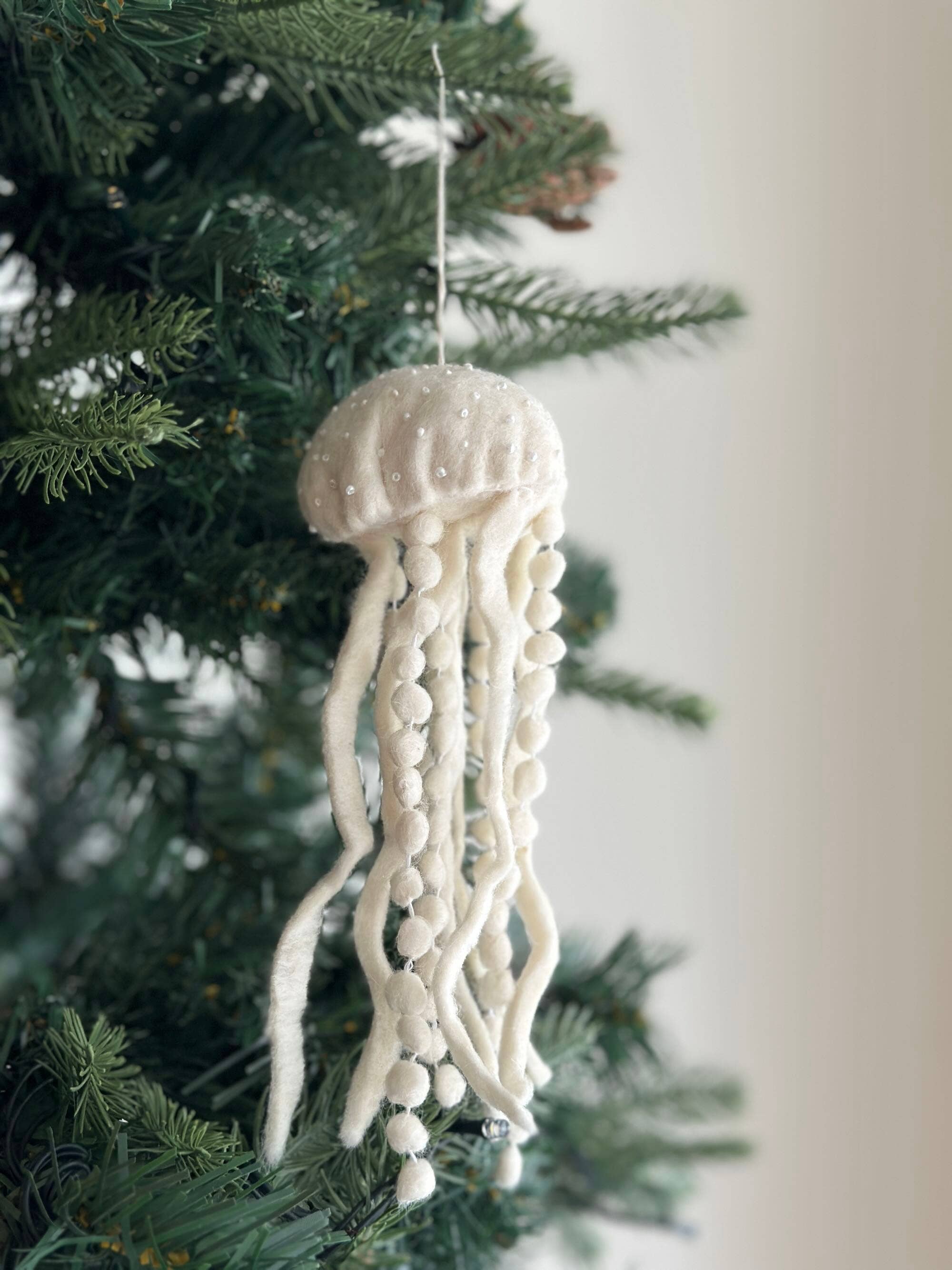 White Jellyfish Felt Ornament