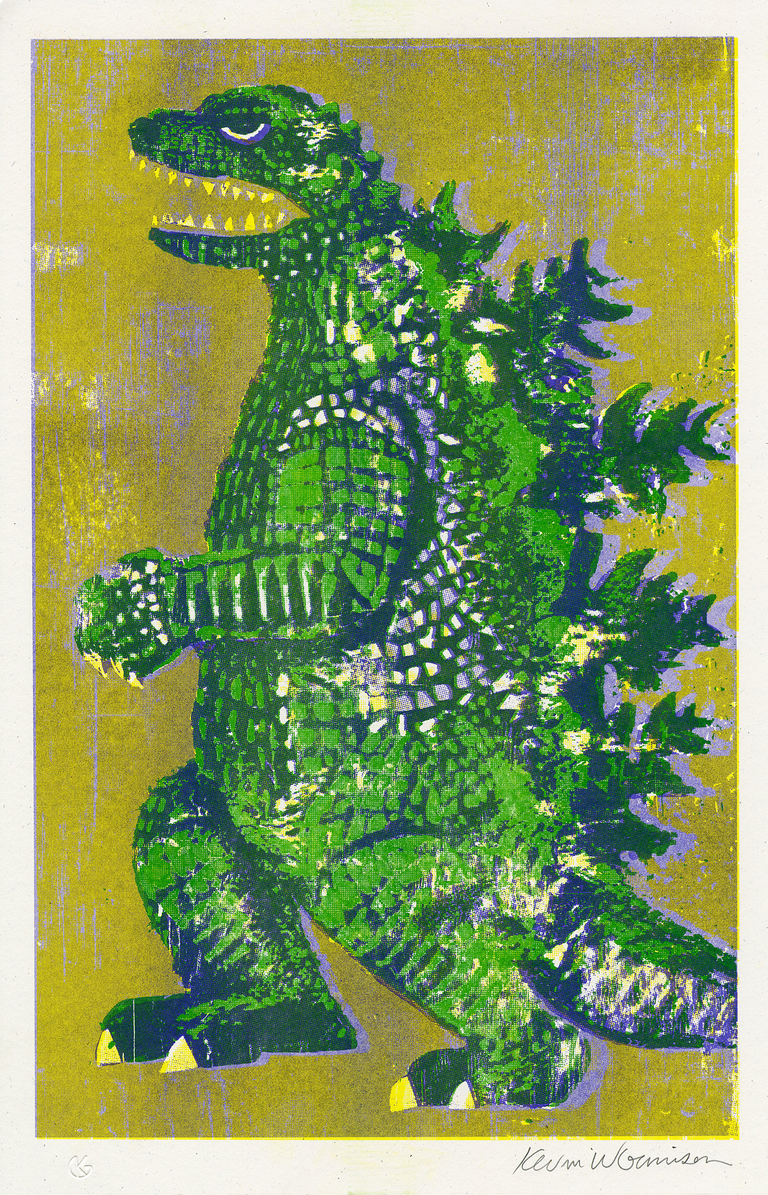 Godzilla King of Monsters - Risograph Print - Green/Lavender