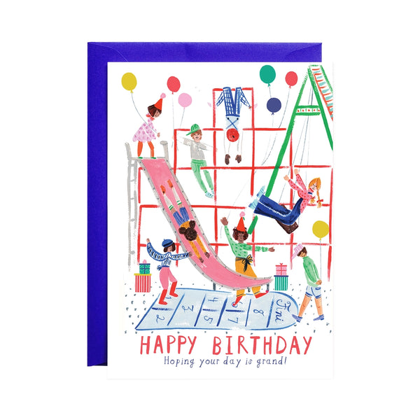 Down the Slide with Balloons Greeting Card