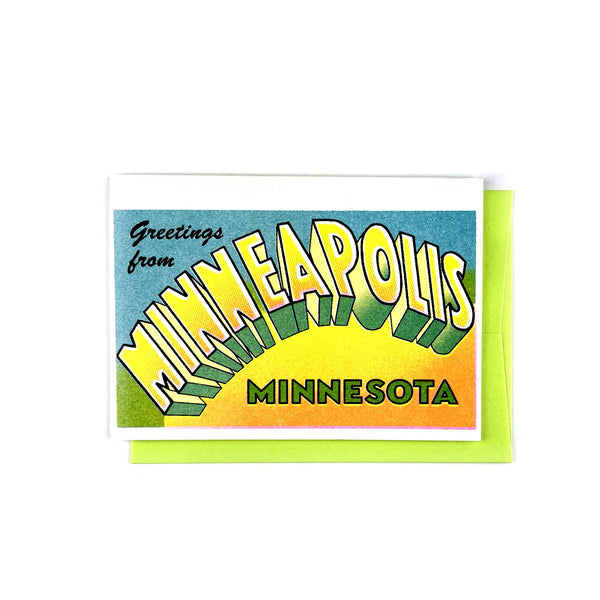 Greetings from: Minneapolis, MN - Risograph Card: Single Card