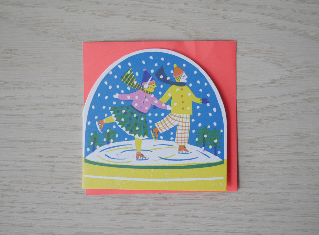 Ice Skaters Snowglobe Card