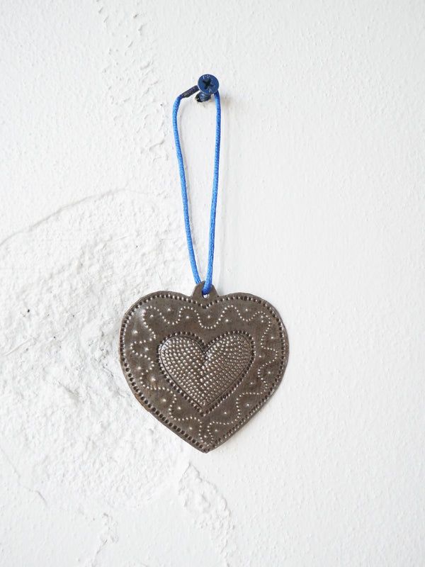 Haitian Swirly Heart Metal Drum Christmas Ornament