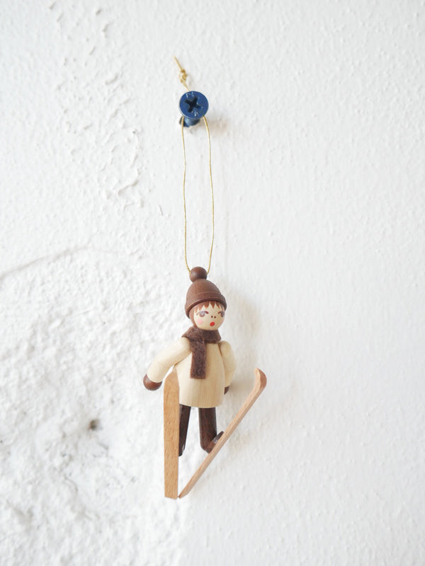 Ski Jump Child Ornament - Brown Hat