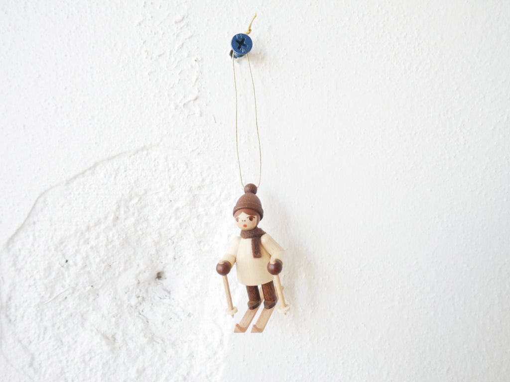 Skiiing Child Ornament - Brown hat