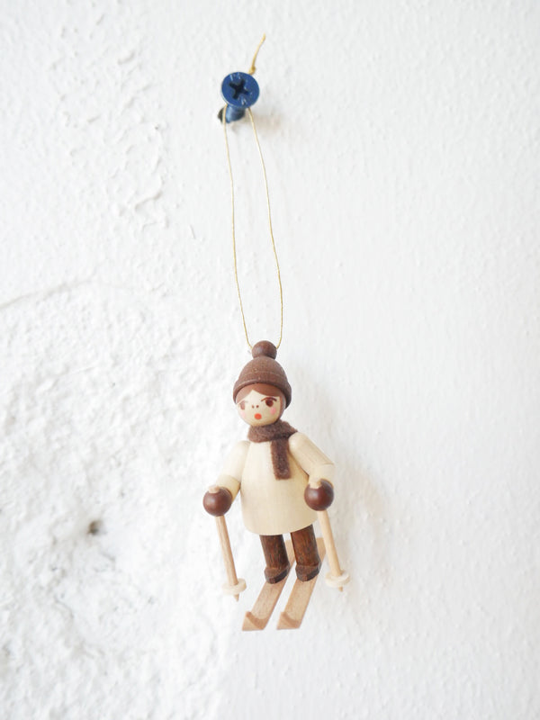 Skiiing Child Ornament - Brown hat