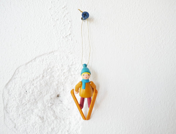 Ski Jump Child Ornament - Blue Hat