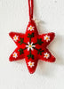 Red Six Pointed Star Embroidered Wool Christmas Ornament